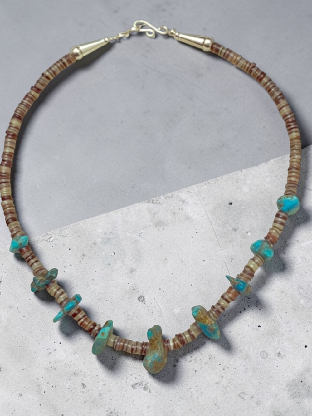 Vintage Turquoise Pen Shell Heishi Necklace